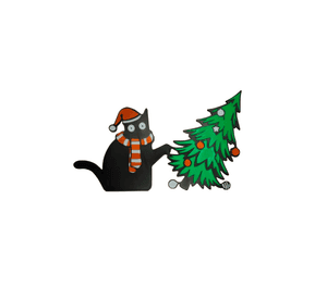 Adorno Esquinero de Puerta - Gato Negro VS Árbol de Navidad