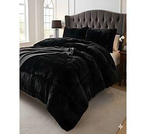 SET COBERTOR DE INVIERNO PELUDO KING 250X270CM NEGRO