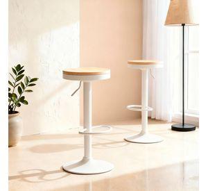 Pack 2 Taburetes Aron Regulable Pisos Bar Asiento De Madera Blancos