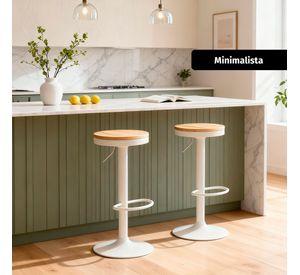Pack 2 Taburetes Aron Regulable Pisos Bar Asiento De Madera Blancos