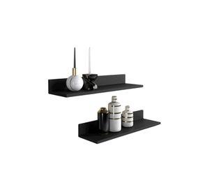 Set 4 Repisas Flotantes Rectas Soporte Negro 2x 40 CM - 2x 60 CM
