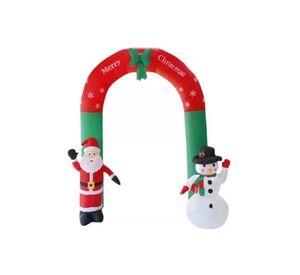 Arco inflable de Navidad con luces LED, Santa y muñeco de nieve rojo