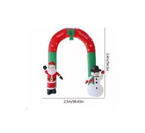 Arco inflable de Navidad con luces LED, Santa y muñeco de nieve rojo