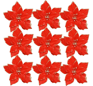 10pcs Flores Navideñas Adorno Navidad Árbol Con Clip Rojo