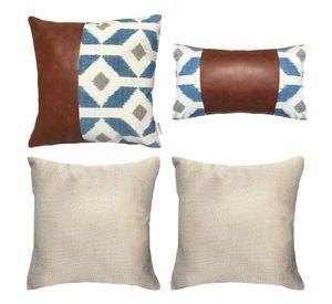 PACK 4 COJINES DECORATIVOS ECOCUERO AZUL 50X50