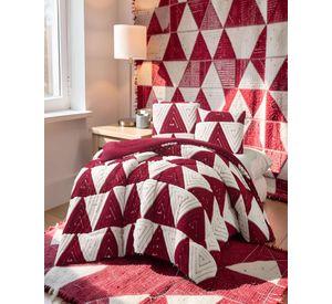 COBERTOR DE JACQUERD KING  COLOR BLANCO CON ROJO