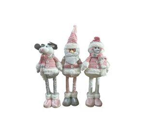 Pack x3 muñecos navideños pata larga pascuero, mono nieve rosado