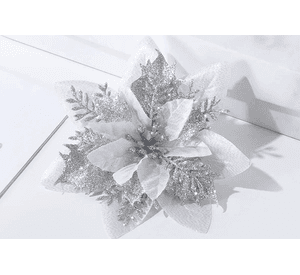 Pack 10 Adorno Navidad Flores Navideñas Árbol Con Clip 14cm