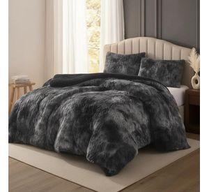 Plumon De Invierno Peludos Con Chiporro 2 Plazas Negro Jaspeado Peludo