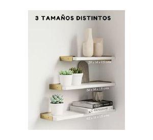 Repisas Flotantes de Madera Multipropósito Kit 3 Blanco con Dorado