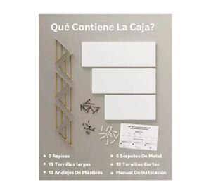 Repisas Flotantes de Madera Multipropósito Kit 3 Blanco con Dorado
