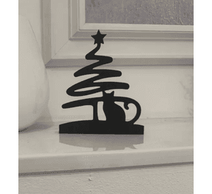Adorno - Árbol y gato de navidad minimalista