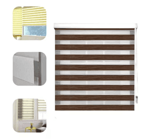 Cortina Roller Jaspeada Duo Zebra Dia Noche 120x240cm Cafe Oscuro