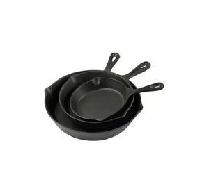 Juego de sartenes de hierro fundido, 3 piezas, Cukin, negro