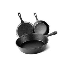 Juego de sartenes de hierro fundido, 3 piezas, Cukin, negro