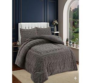 SET COBERTOR DE INVIERNO CON TEXTURA 1.5 PLAZA 180X200CM P GRIS