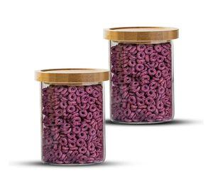 Pack 2 Frasco Contenedor Tarro Hermético Vidrio Bambú 800ml