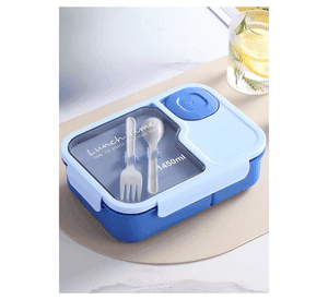 Fiambrera Bento Contenedor De 1450 Ml Táper Hermético + Cubiertos Plástico Blue