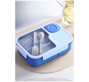 Fiambrera Bento Contenedor De 1450 Ml Táper Hermético + Cubiertos Plástico Blue