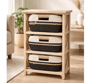 Cajonera Organizadora Madera Natural Con Cajones Yutes
