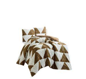 COBERTOR DE JACQUERD CUTTING 2 PLAZAS COLOR BLANCO CON MOSTAZA