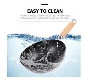 Sarten Wok Antiadherente 24cm Negro Con Mango De Madera