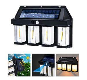 Lampara Solar De Pared 4 Focos + Sensor Movimiento Luz Cálida Exterior