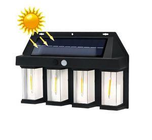 Lampara Solar De Pared 4 Focos + Sensor Movimiento Luz Cálida Exterior