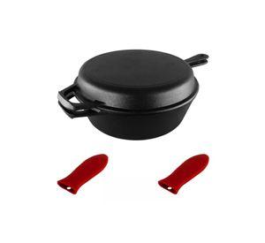 Dutch oven de 26 cm con 2 sartenes de hierro fundido y 2 grip, negro