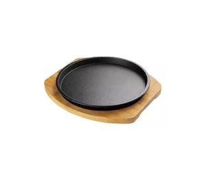 Plato de hierro fundido de 23 cm con base de madera