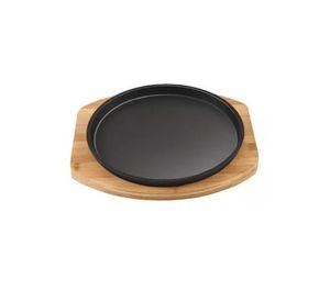 Plato de hierro fundido de 23 cm con base de madera