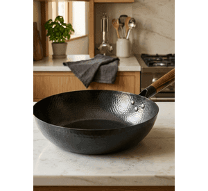 Wok De Cocina Tradicional Acero Martillado Mango De Madera