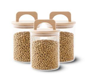 Pack 3 Contenedores Herméticos Vidrio Tapa Asa Bambú 800ml