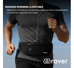 Cómodo Banano Running Fitbraver Resistente al Agua 3 Bolsillos Negro