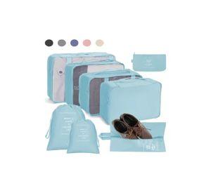 Bolsas de viaje 8 en 1, organizadoras de viaje para maleta, color celeste