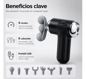 Pistola Masajeadora Muscular 8 Cabezales 6 Niveles