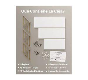 Repisas Flotantes de Madera Multipropósito Kit 3 Blanco con Dorado