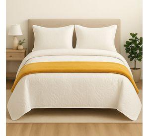 Pack Quilt 2 Plazas + Piecera Mostaza Estilo Hotel AnnGebut Textiles