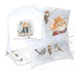 JUEGO DE CAMA FUNDA DE PLUMÓN + SABANA BAJERA +2 FUNDAS ALMOHADA GATITO Y AMIGOS 1 PLAZA