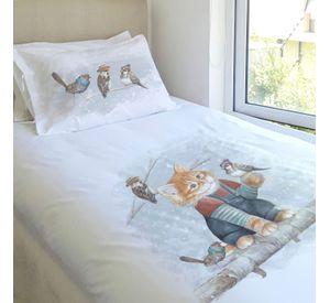 JUEGO DE CAMA FUNDA DE PLUMÓN + SABANA BAJERA +2 FUNDAS ALMOHADA GATITO Y AMIGOS 1 PLAZA