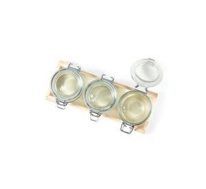 Set 3 Frascos Contenedores Vidrio Base Madera Gab 230 ML