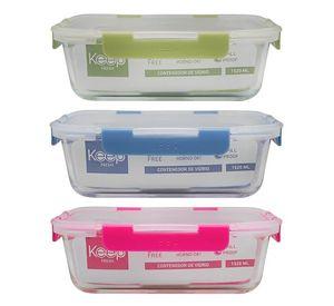 HERMETICO RECTANGULAR 1520ML GLASS KEEP AZUL