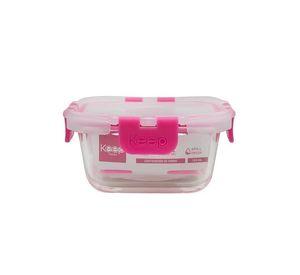 HERMETICO CUADRADO 320ML GLASS KEEP FUCSIA
