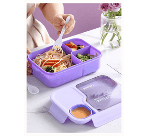 Fiambrera Bento Contenedor De 1450 Ml Táper Hermético + Cubiertos Plástico Purple