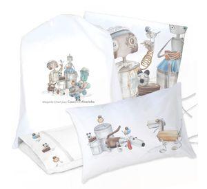 JUEGO DE CAMA FUNDA DE PLUMÓN + SABANA BAJERA +2 FUNDAS ALMOHADA ROBOTS 1 PLAZA