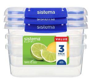 Set de 3 contenedores de 1 litro Klip It Plus. Sistema