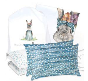 JUEGO DE CAMA FUNDA DE PLUMÓN + SABANA BAJERA + 4 FUNDAS ALMOHADA CONEJA FLORA KING