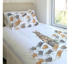 JUEGO DE CAMA FUNDA DE PLUMÓN + SABANA BAJERA +2 FUNDAS ALMOHADA PEDRO RABBIT 1,5 PLAZAS