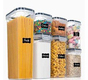 Set de 7 contenedores de alimentos: herméticos y apilables para optimizar el espacio en tu despensa.