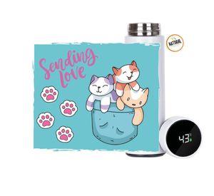 Termo 450 ml smart diseño gatitos tiernos, cute, amor por los gatos